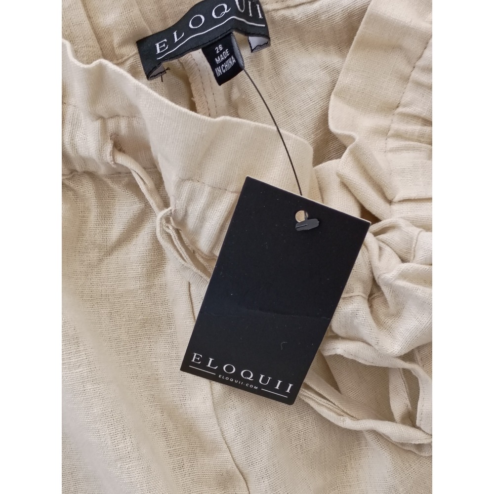 NWT ELOQUI Linen Blend Paperbag Waist Cropped Pants Beige Fits L/XL $XXX Coastal - Picture 5 of 14